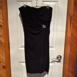 Formal black strapless dress, above the knee.  Lovely shape